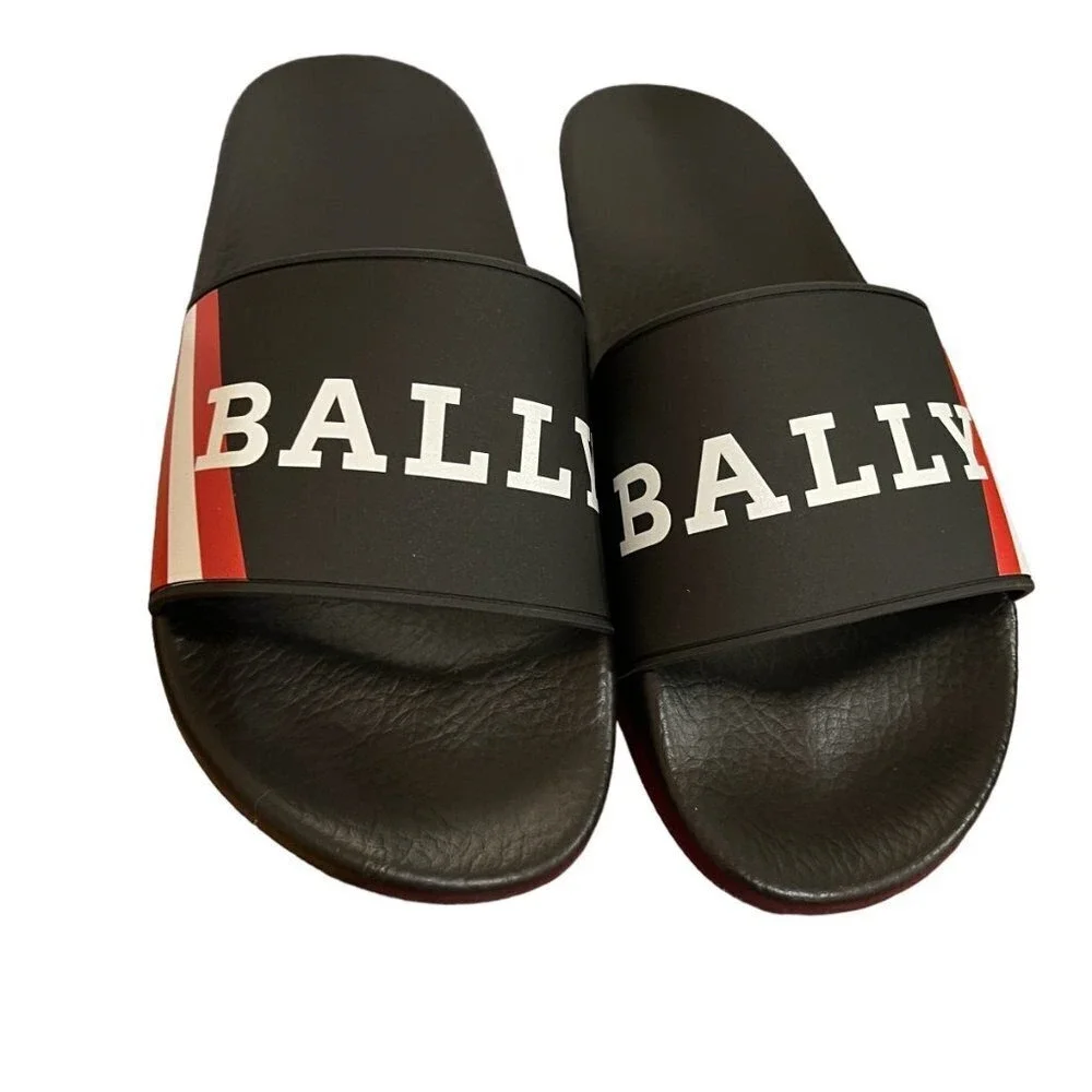 BALLY SIMON‎ BLACK RUBBER LOGO SANDALS SLIDES SHOES - MADE IN ITALY US 8
